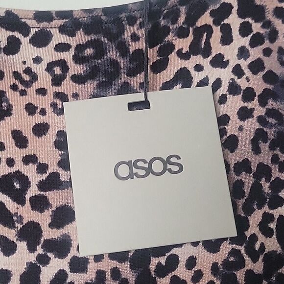 NWT Asos Midi Bodycon Dress Leopard Animal Black Print Sexy Fitted Stretch XS - Picture 6 of 10